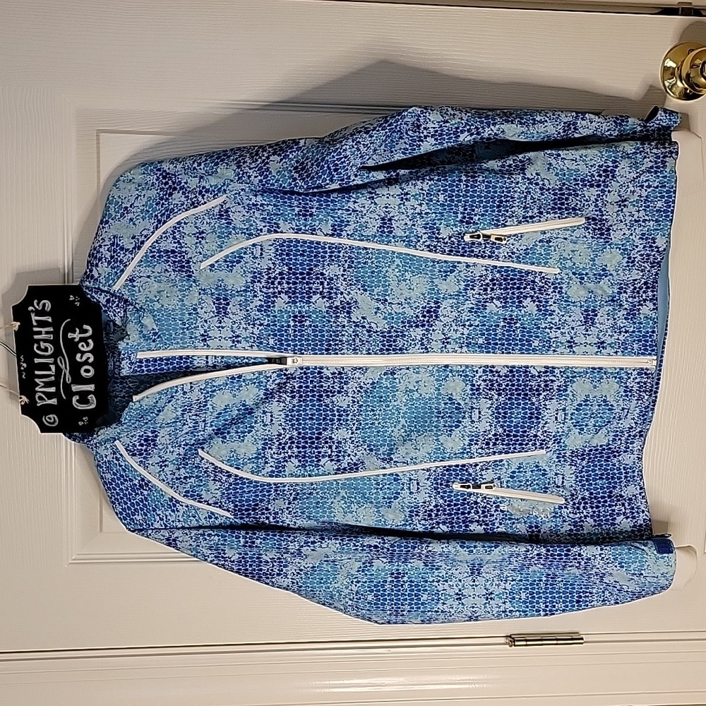Sunice Zip Up Jacket Small Blue White Athletic Golf Windbreaker